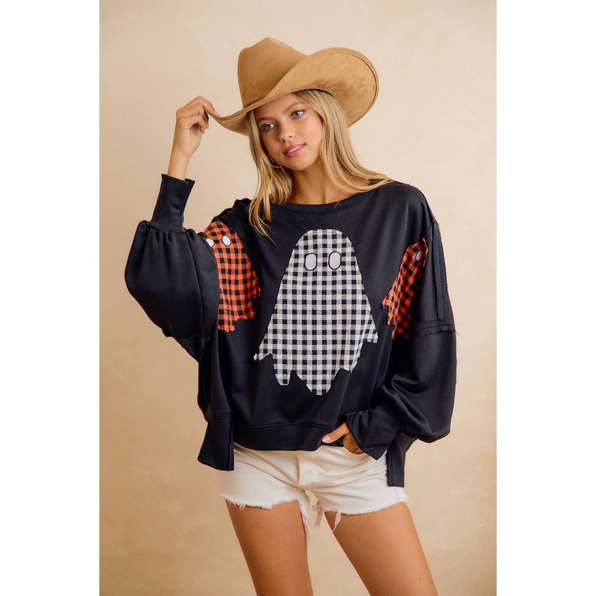 Plaid Ghost Halloween Sweatshirt