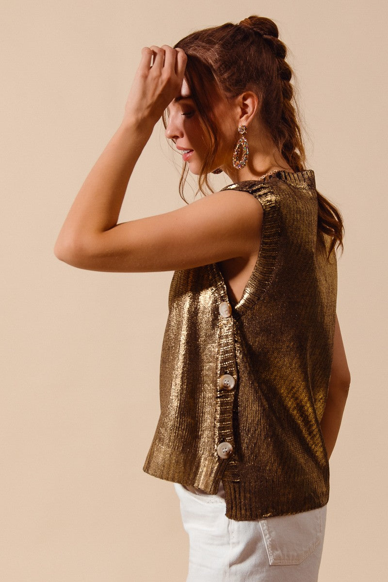Metallic Sweater Vest - GOLD
