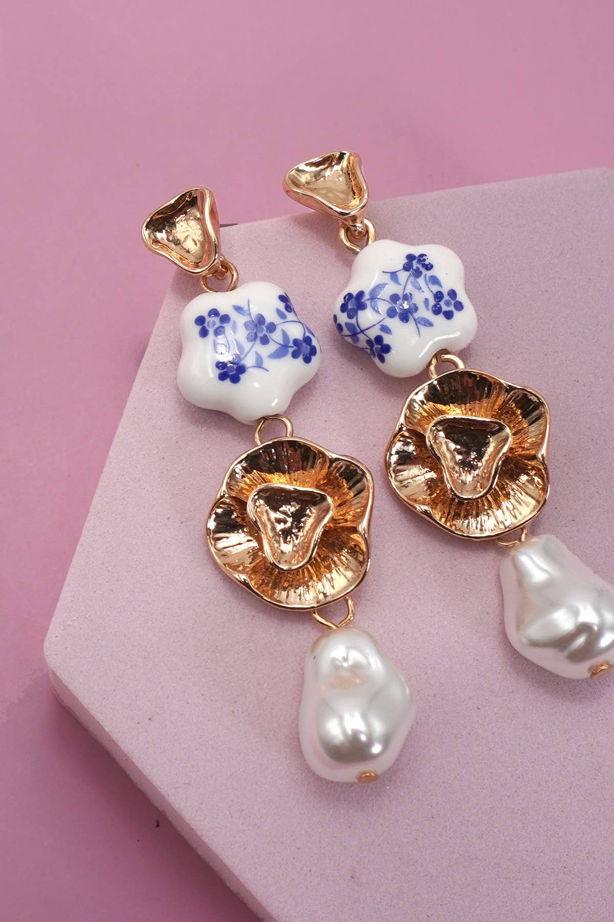 Blue Ceramic Flower Earrings