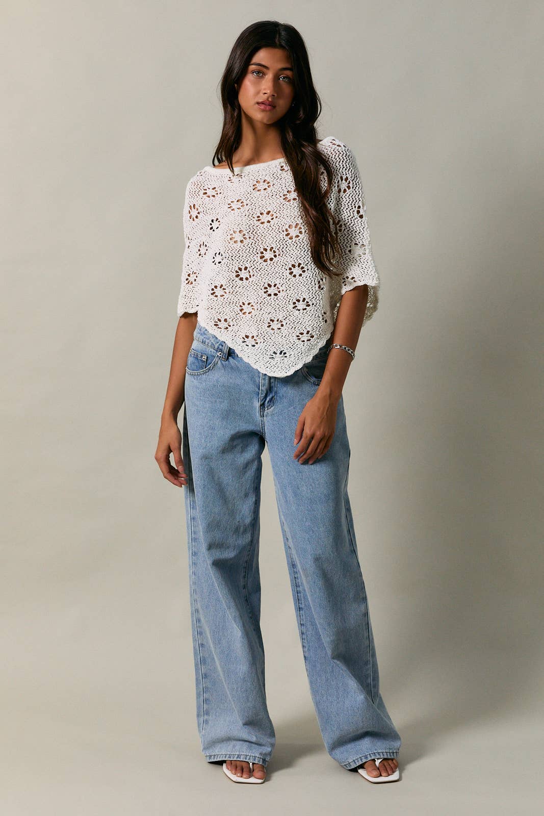 Cream Crochet Poncho