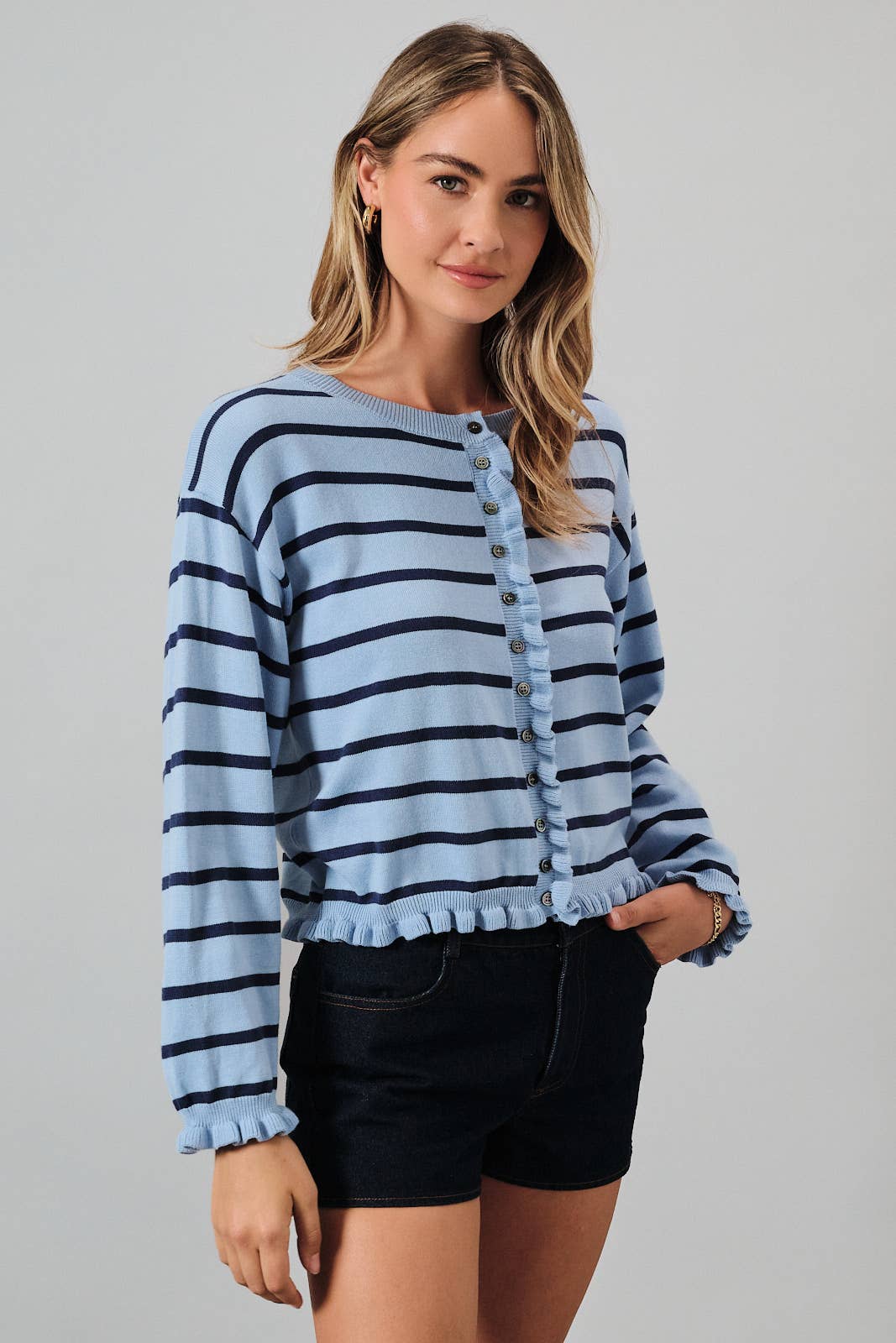 Two Tone Navy Stripe Cardigan