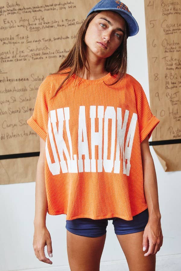 Orange Oklahoma Graphic Top