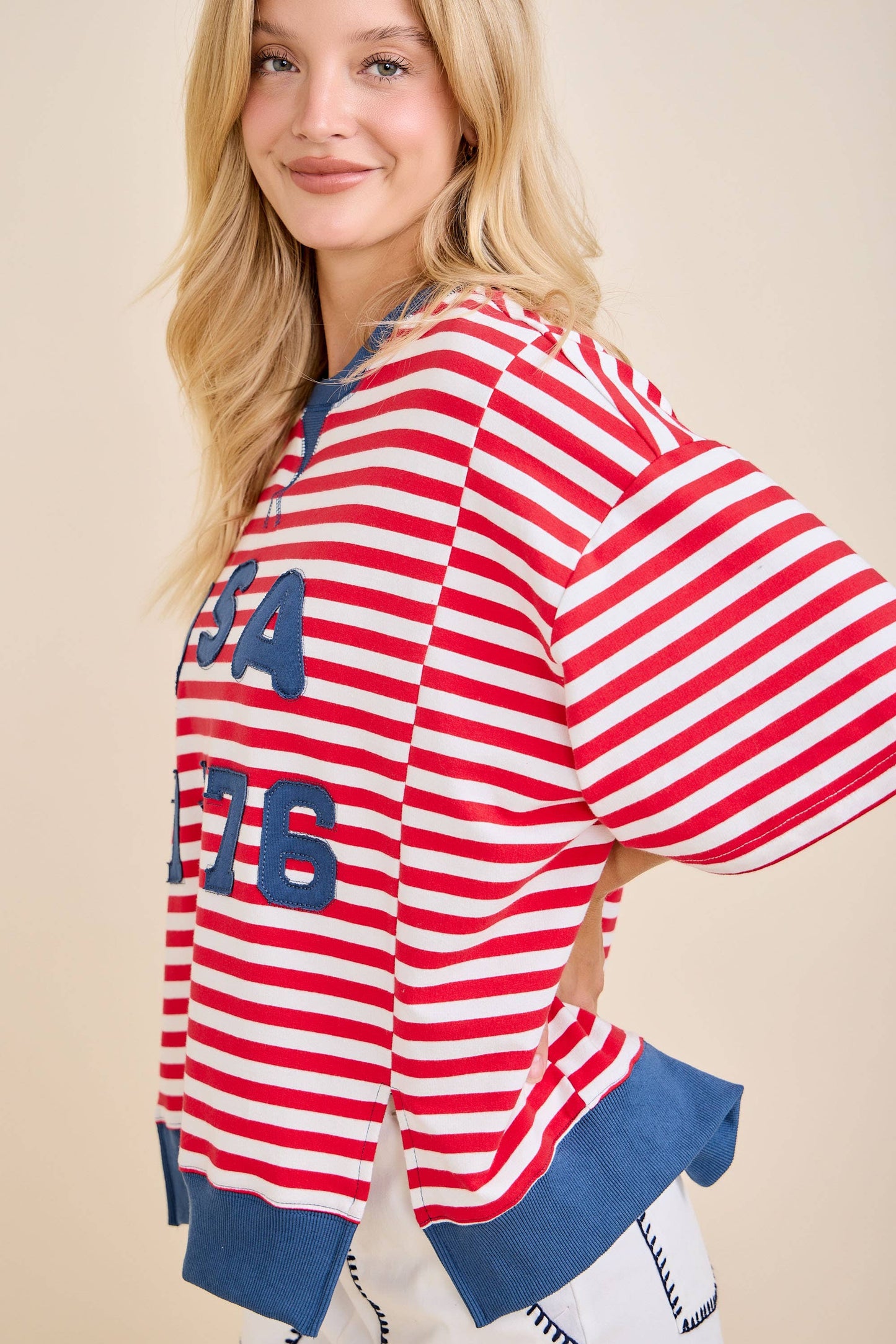 USA Embroidery Striped Top