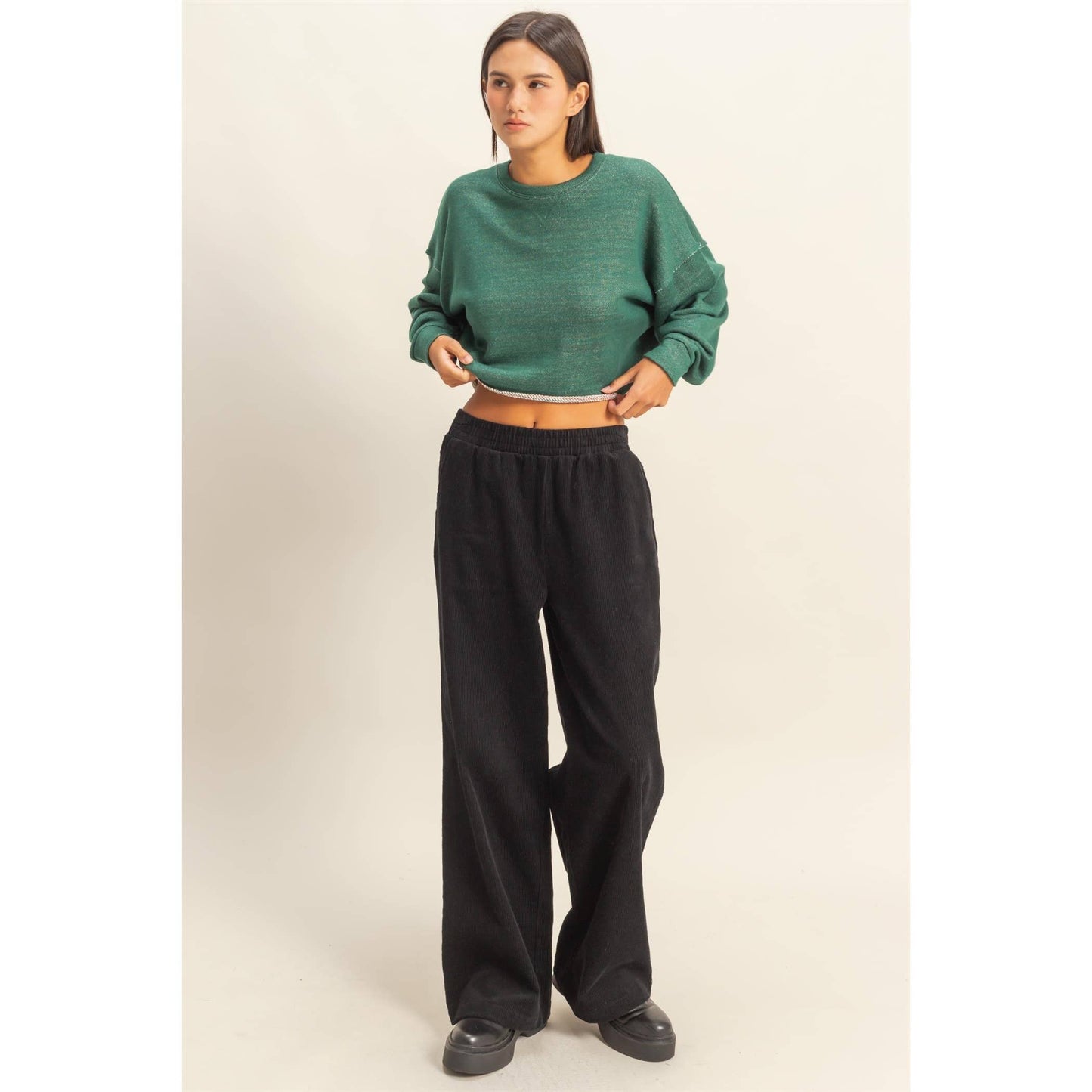 Green Raw Hem Cropped Top