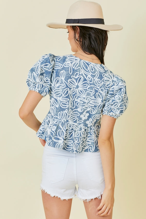 Tropical Ties Denim Blouse
