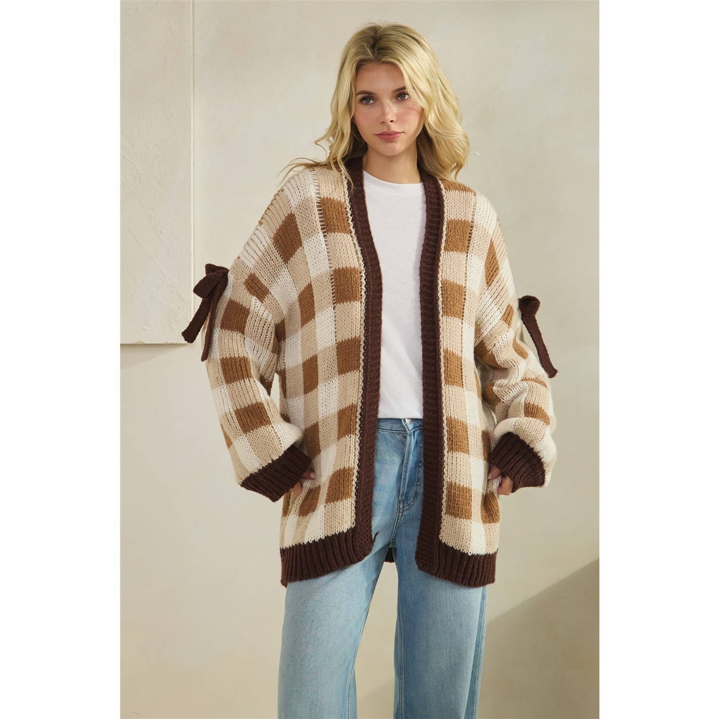 Mocha Checkered Cardigan