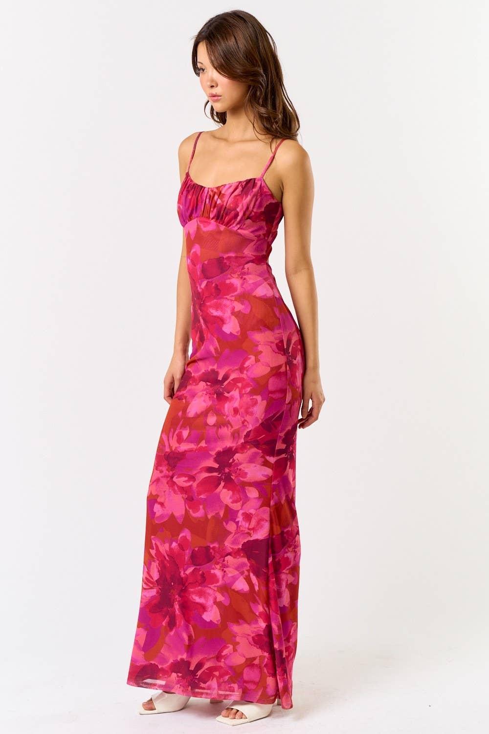 Magenta Floral Midi Dress
