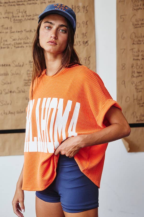 Orange Oklahoma Graphic Top