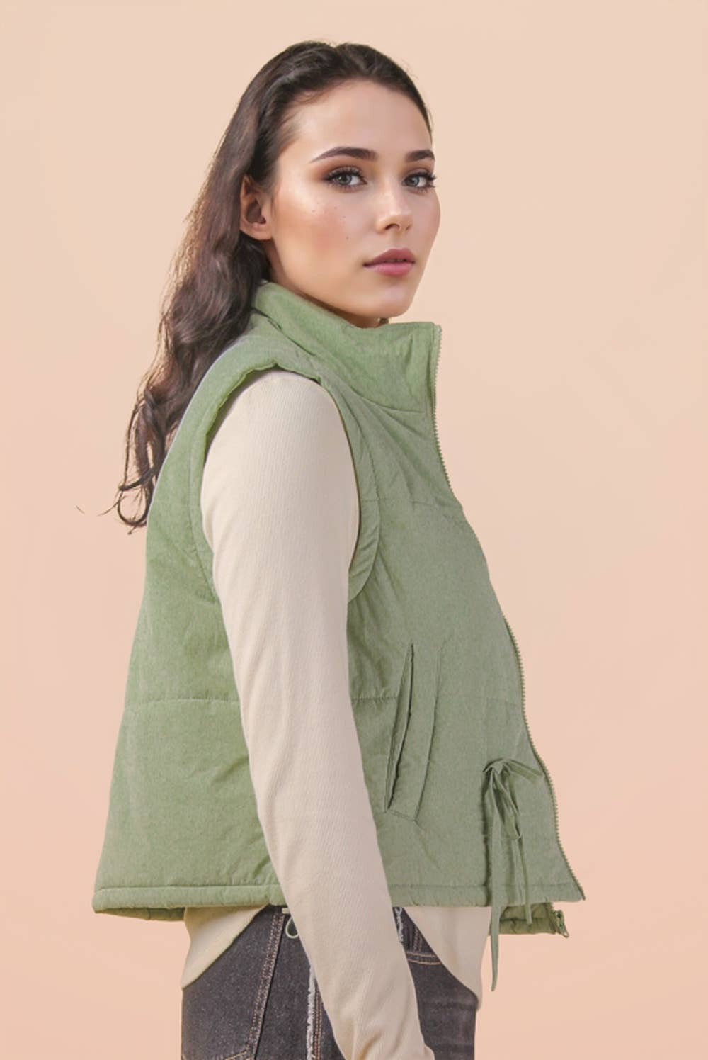 Sage Mock Neck Puffer Vest