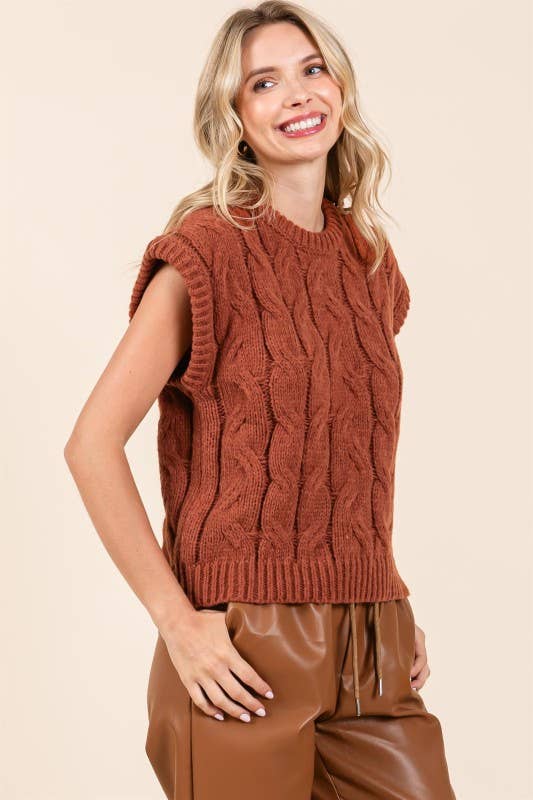 Brown Cable Knit Sweater Vest