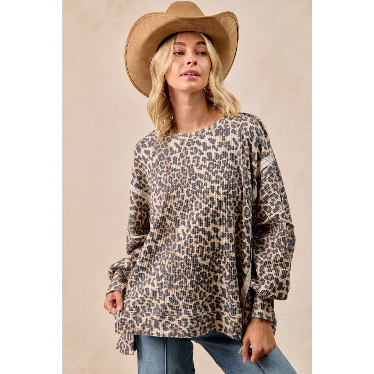 Leopard Waffle Knit Sweatshirt