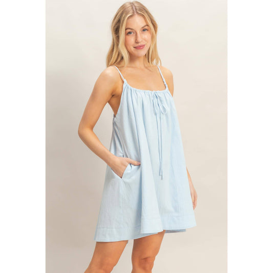 Airy Tie Strap Dress - BLUE