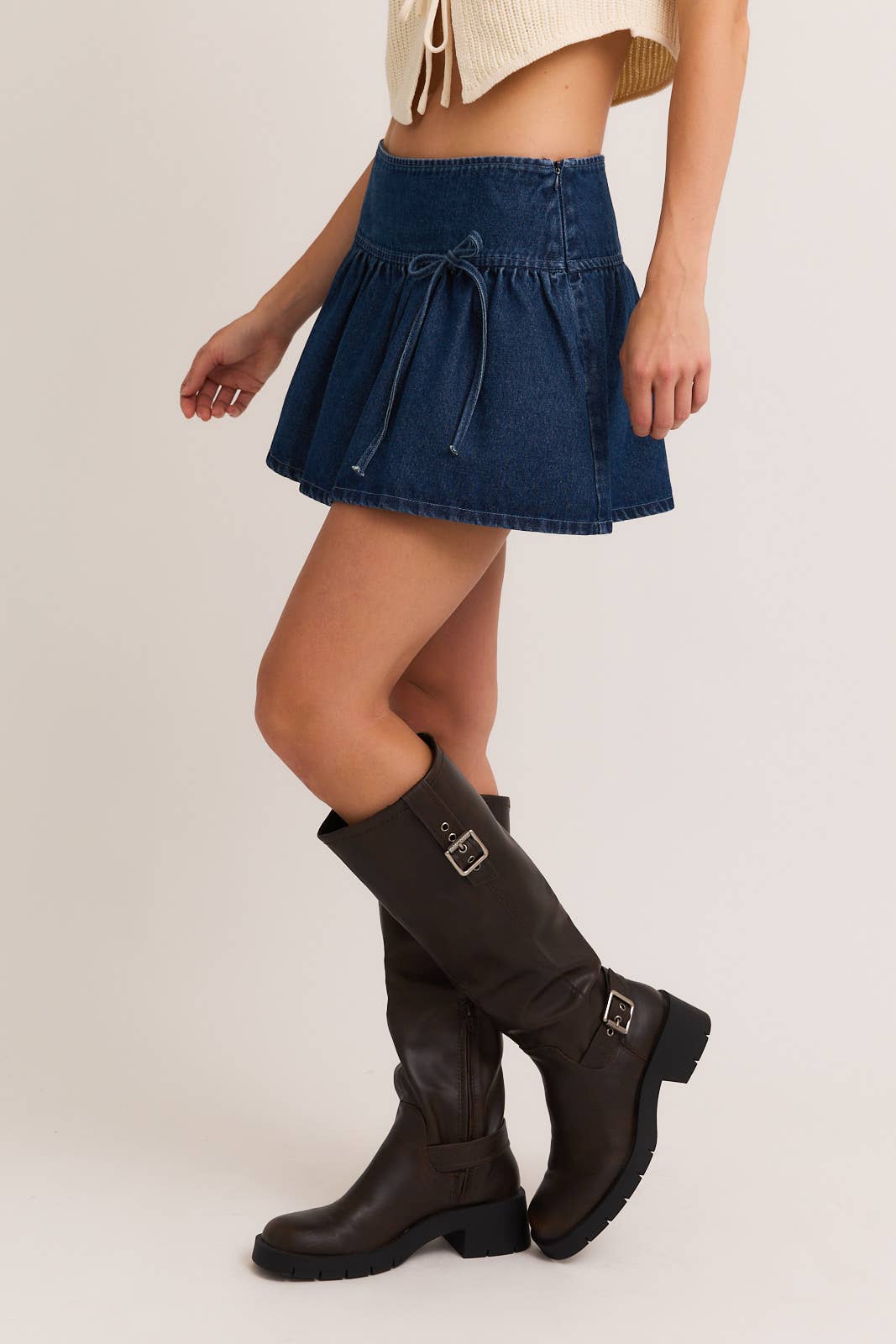 Low Waist Bow Denim Skirt