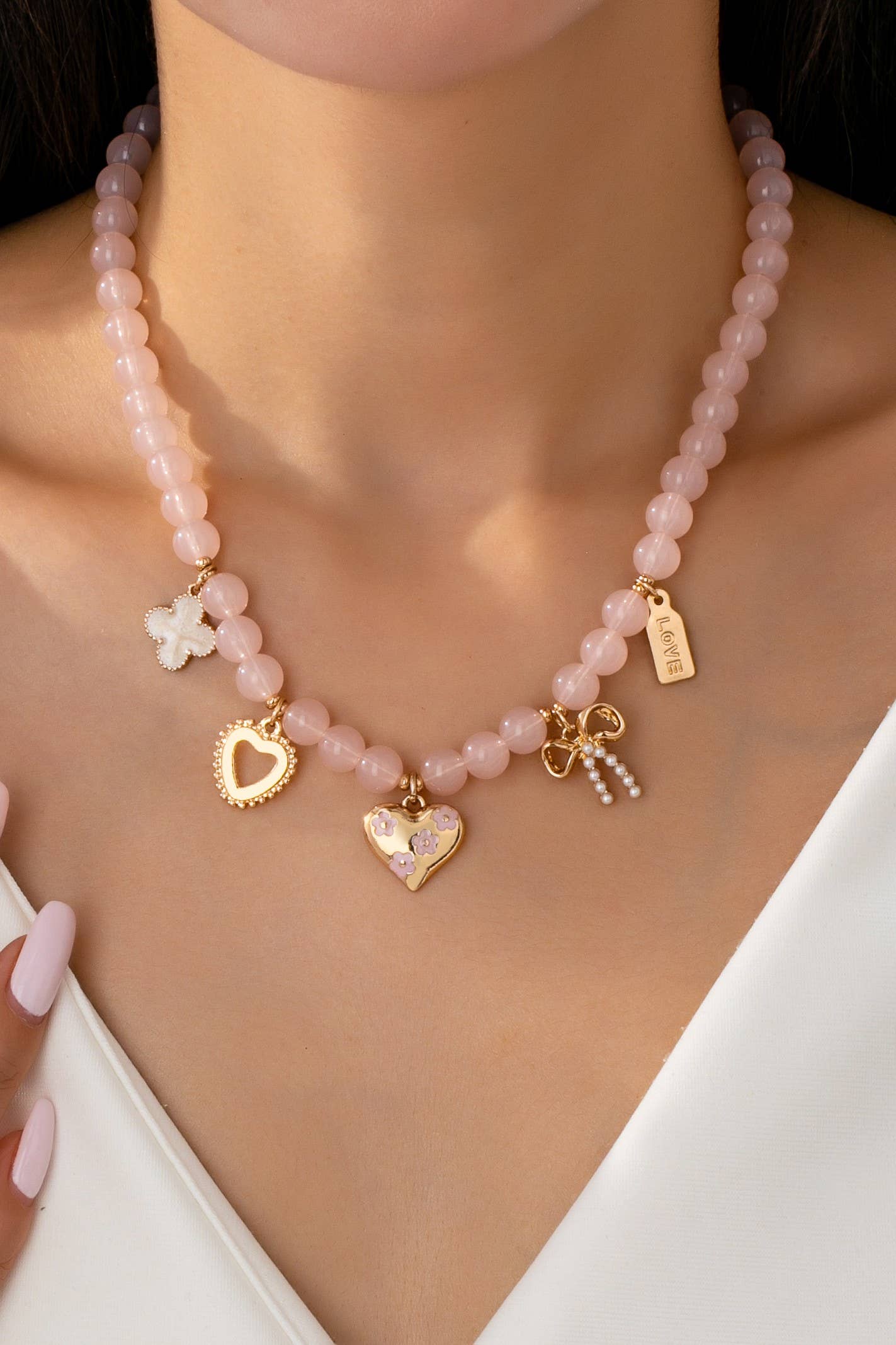 Pink Beaded Charm Necklace