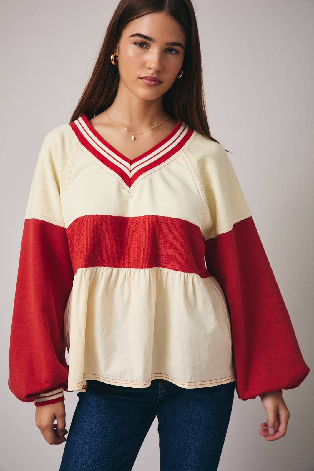 Crimson & Cream Babydoll Top