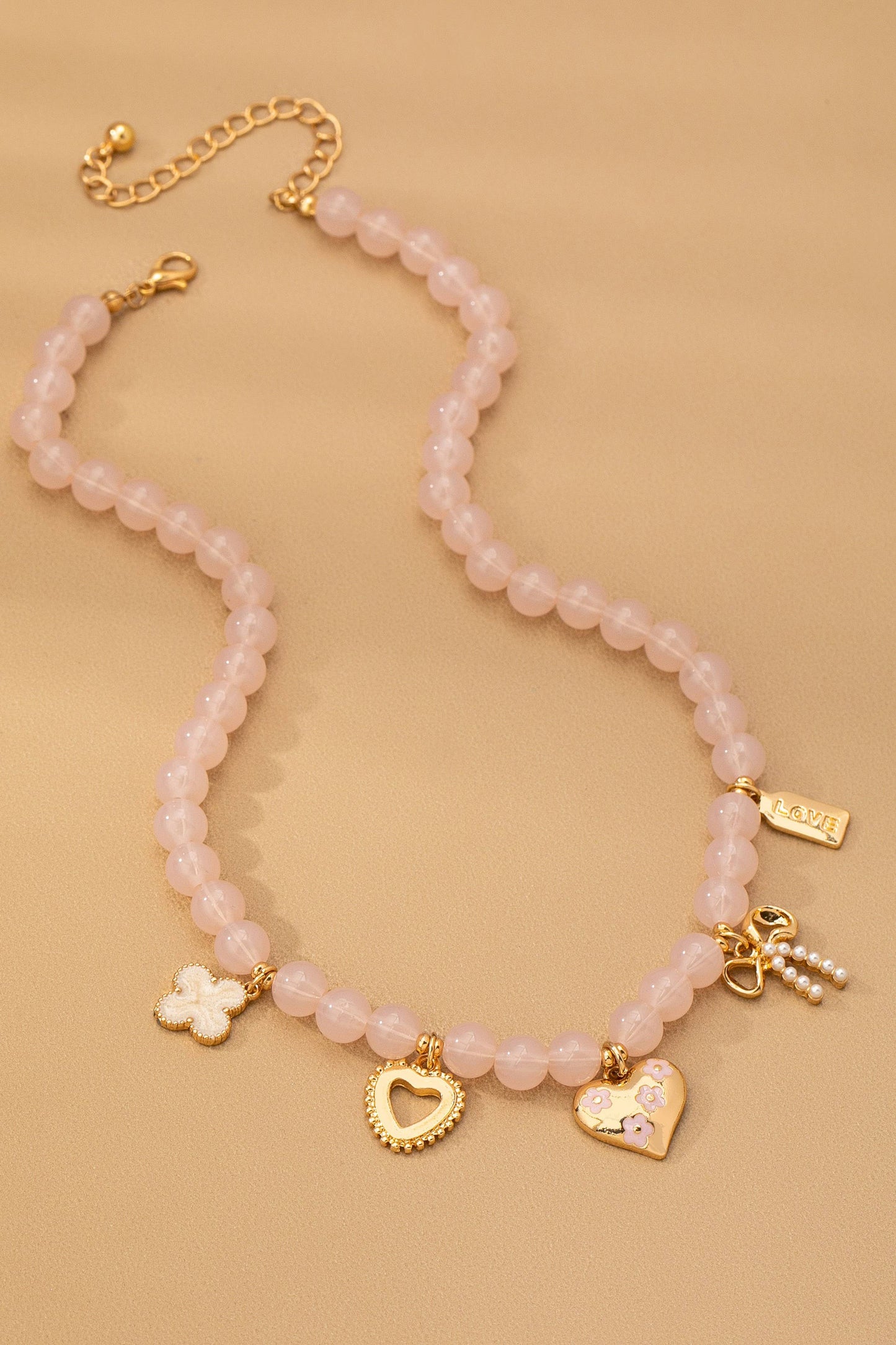Pink Beaded Charm Necklace