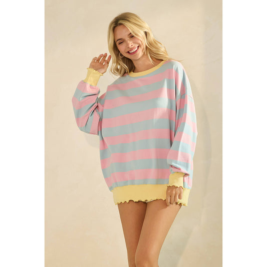 Pink & Blue Striped Knit Top