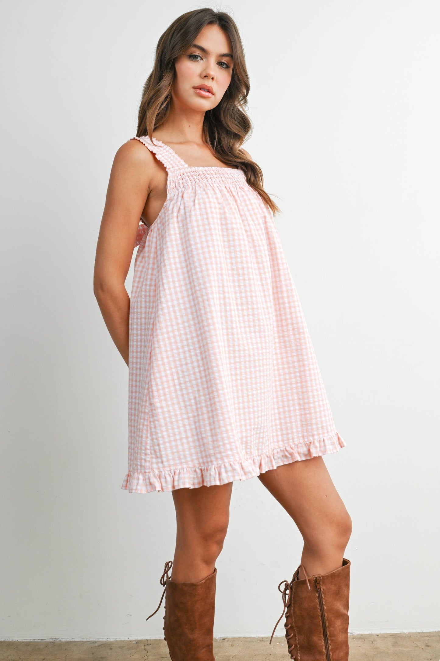 Pink Smocked Ruffle Hem Dress