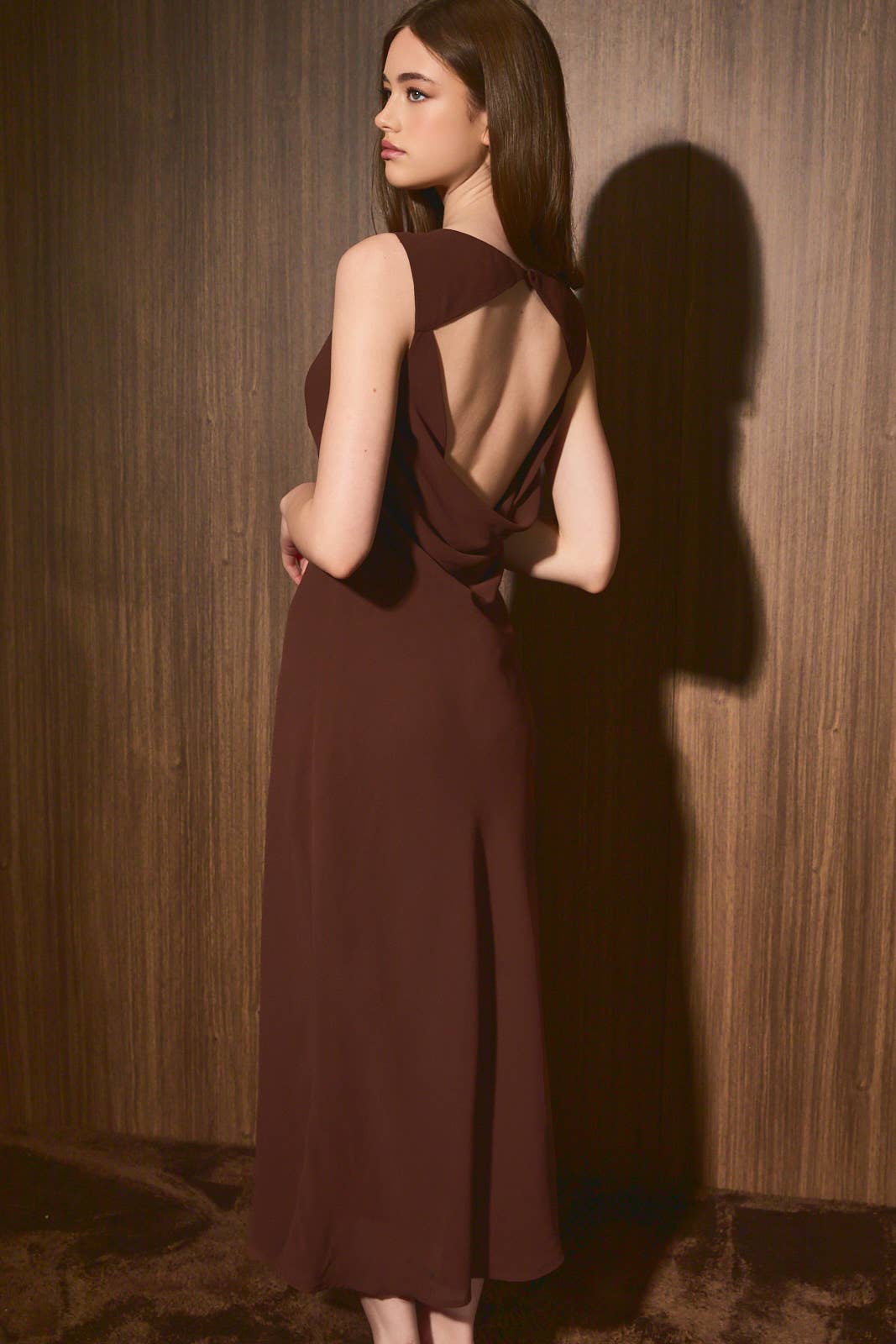 Brown Open Back Midi Dress