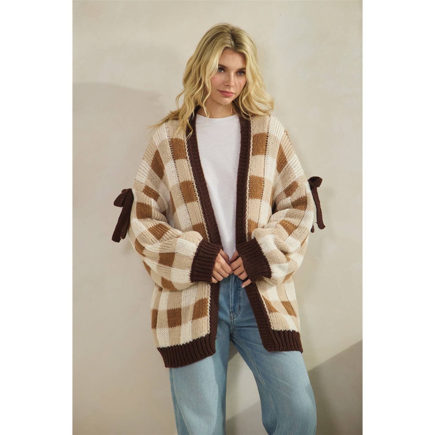 Mocha Checkered Cardigan