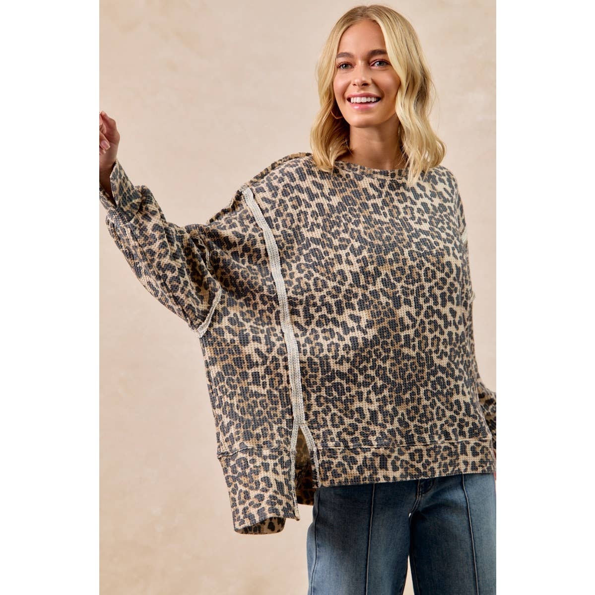 Leopard Waffle Knit Sweatshirt