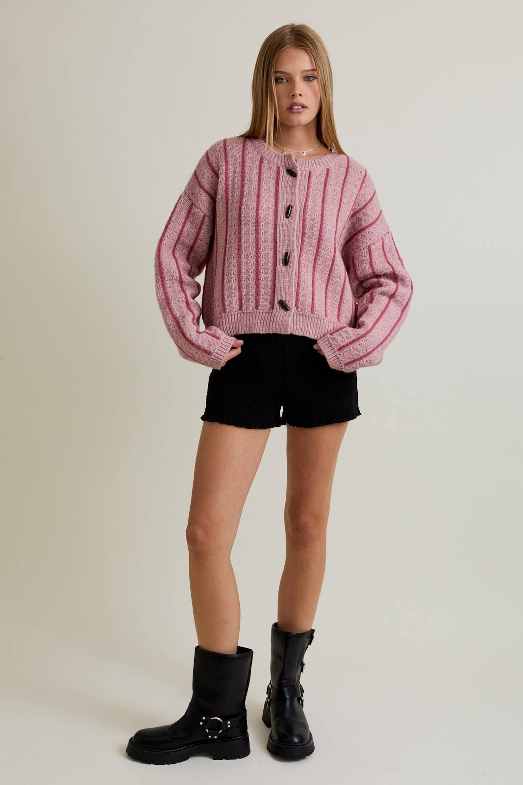 Mauve Striped Sweater Cardigan