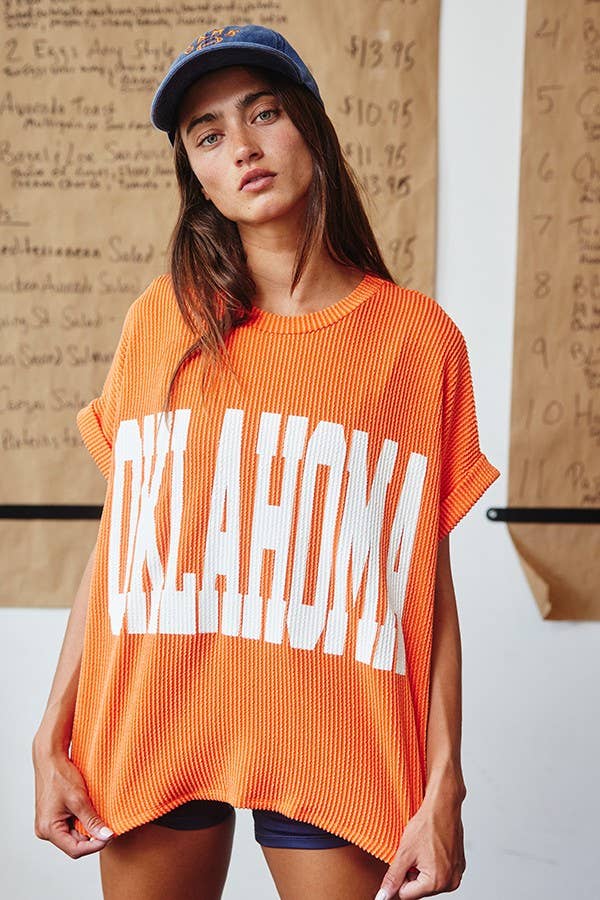 Orange Oklahoma Graphic Top