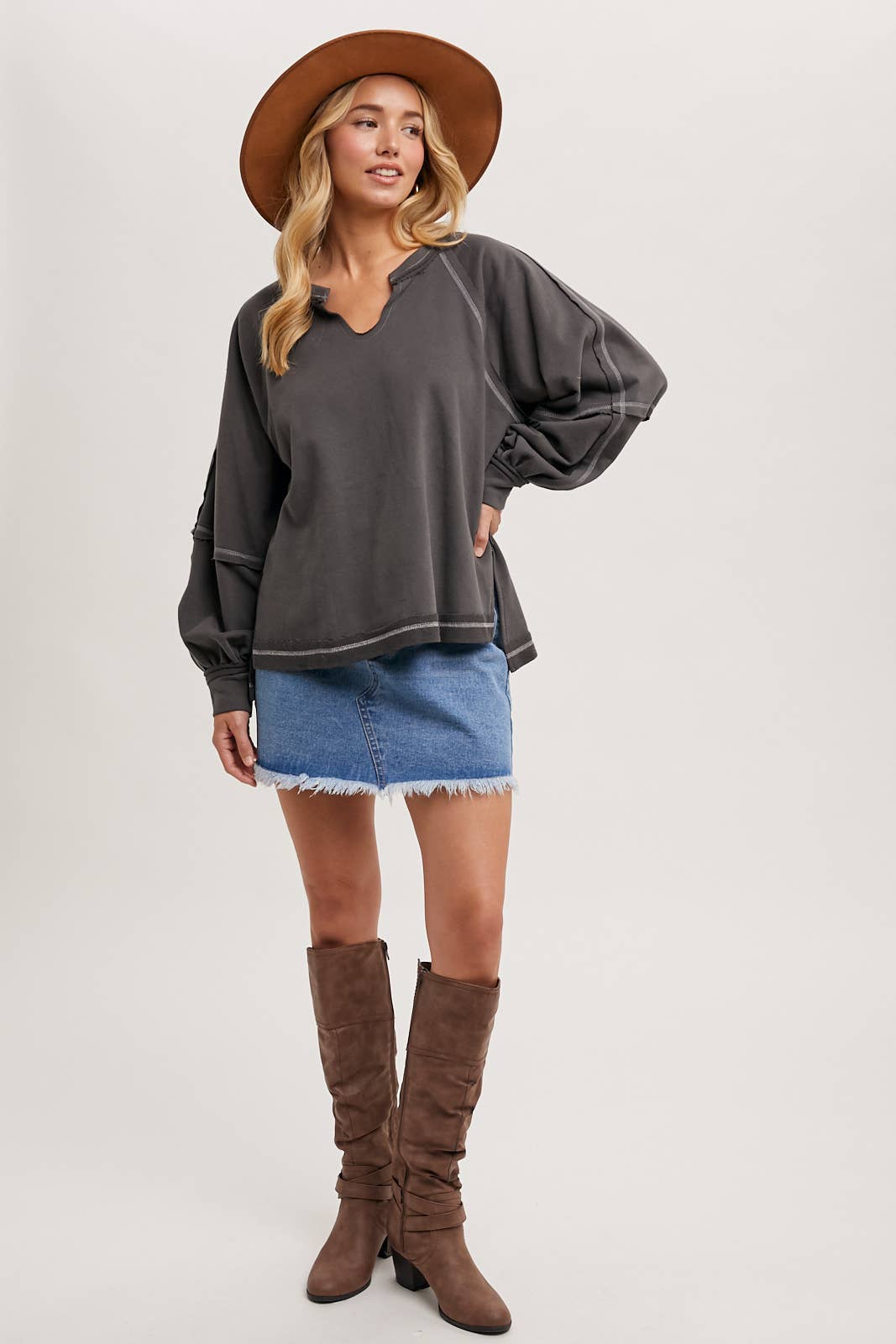 Charcoal Stitch Knit Top