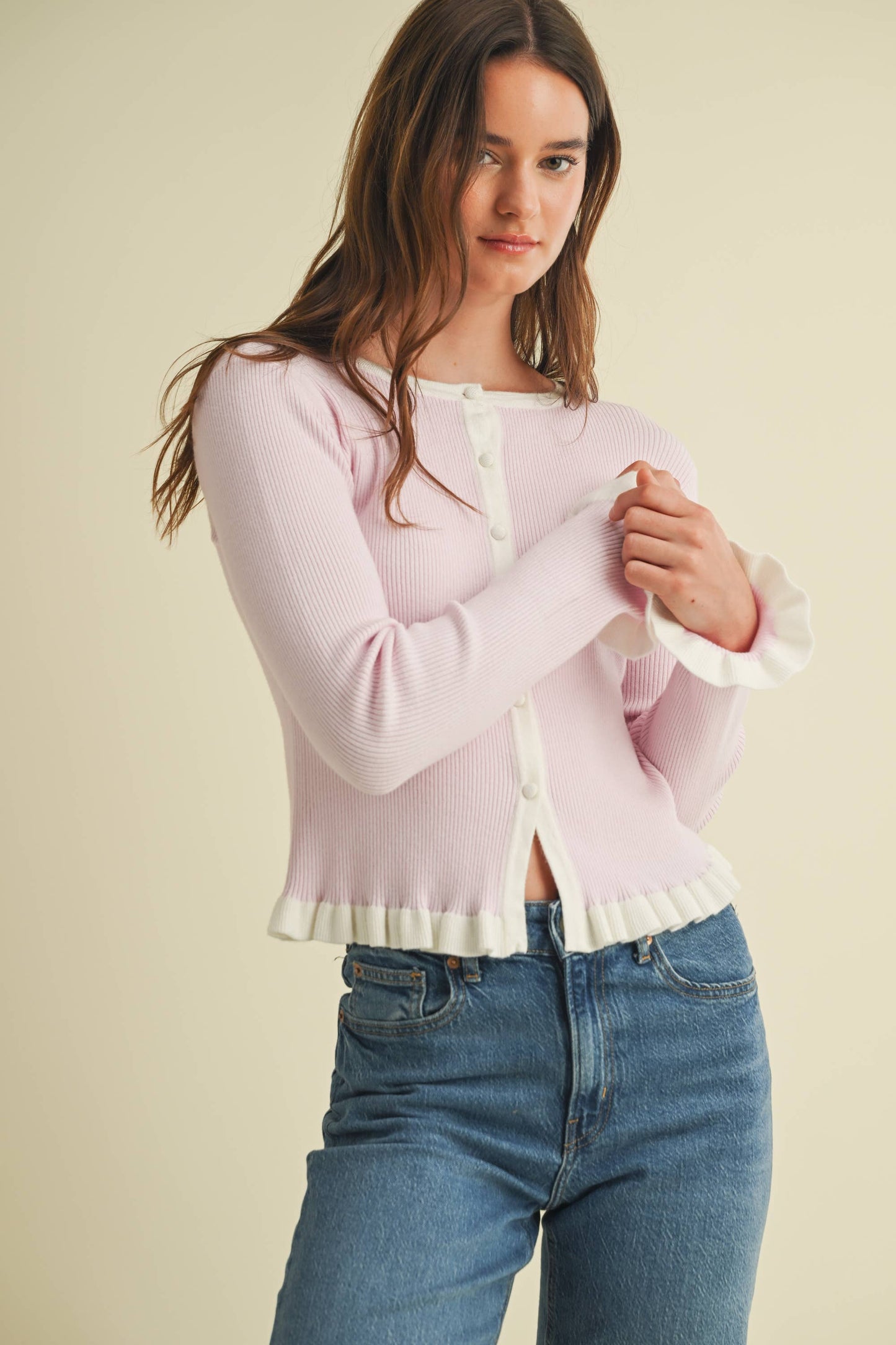 Peony Pink Ruffle Cardigan