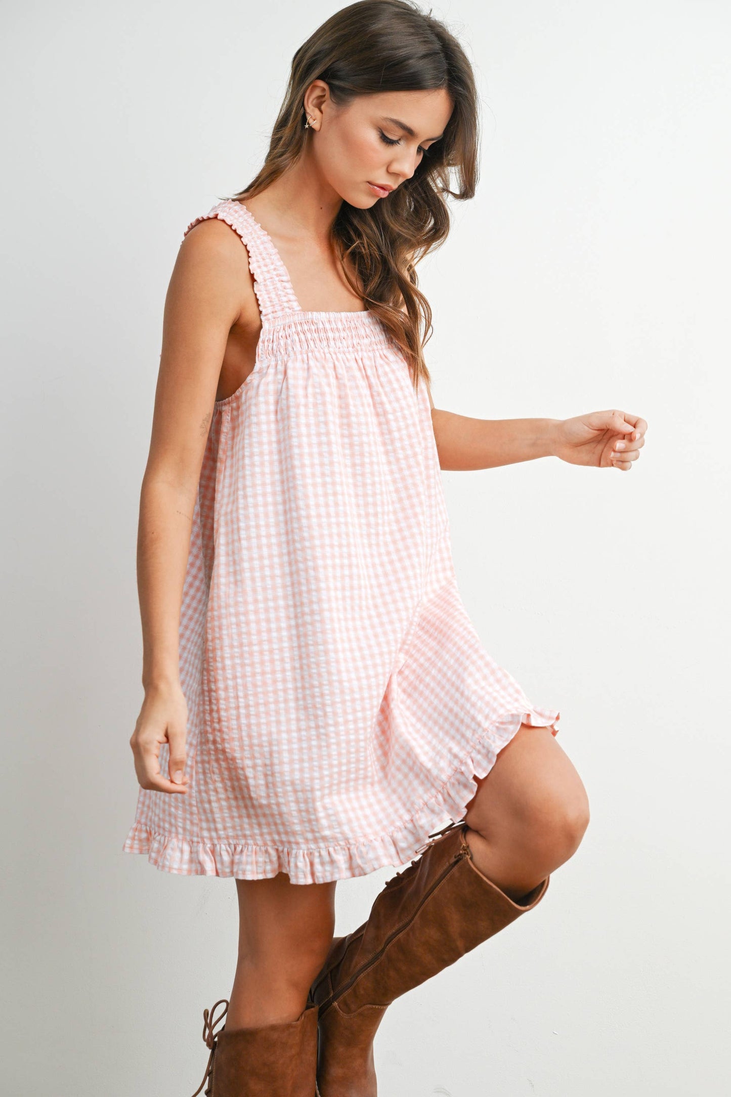 Pink Smocked Ruffle Hem Dress