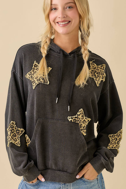 Leopard Star Patch Hoodie