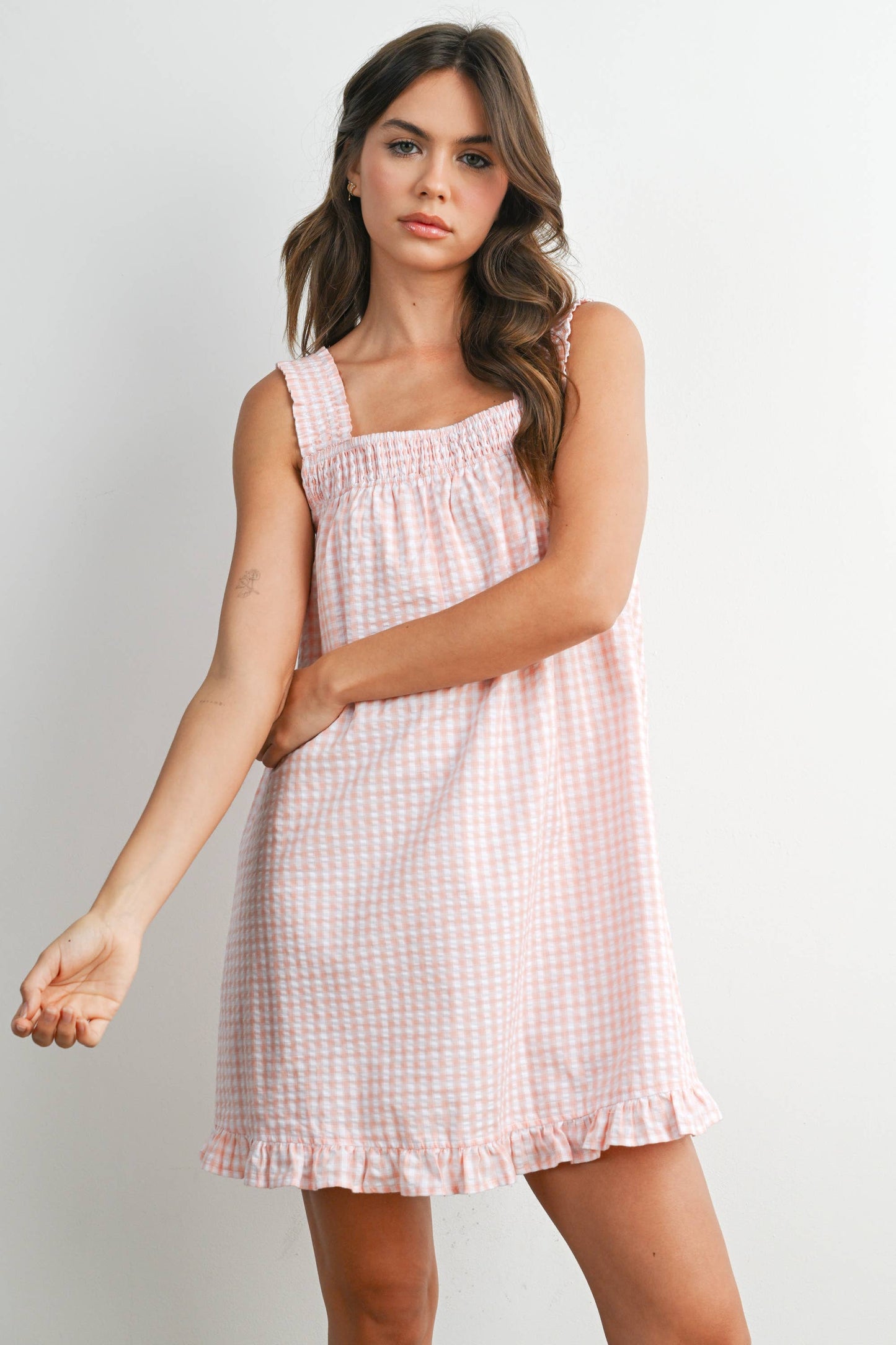 Pink Smocked Ruffle Hem Dress
