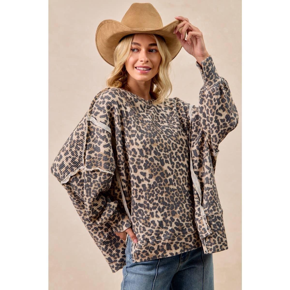 Leopard Waffle Knit Sweatshirt