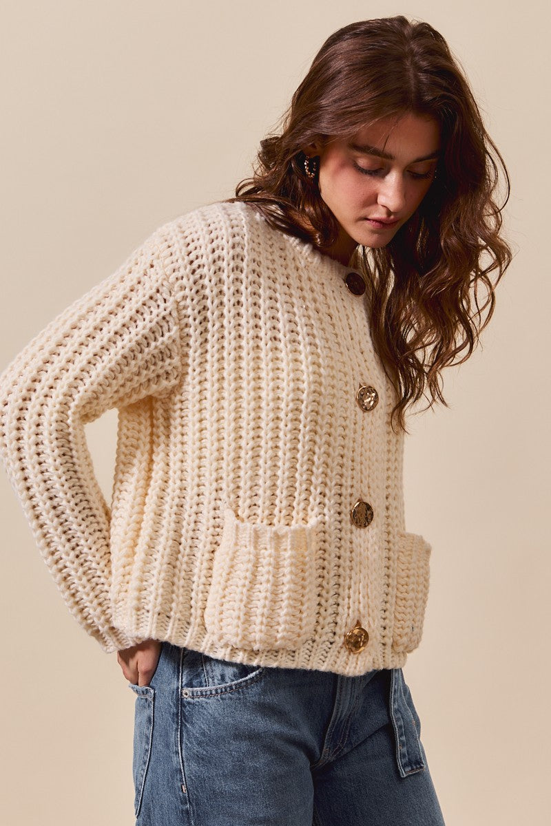 Cream Chunky Sweater Cardigan