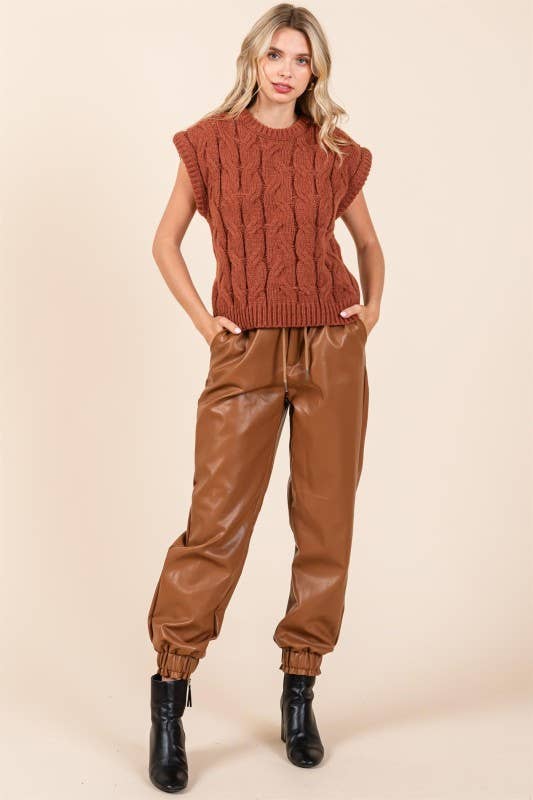 Brown Cable Knit Sweater Vest