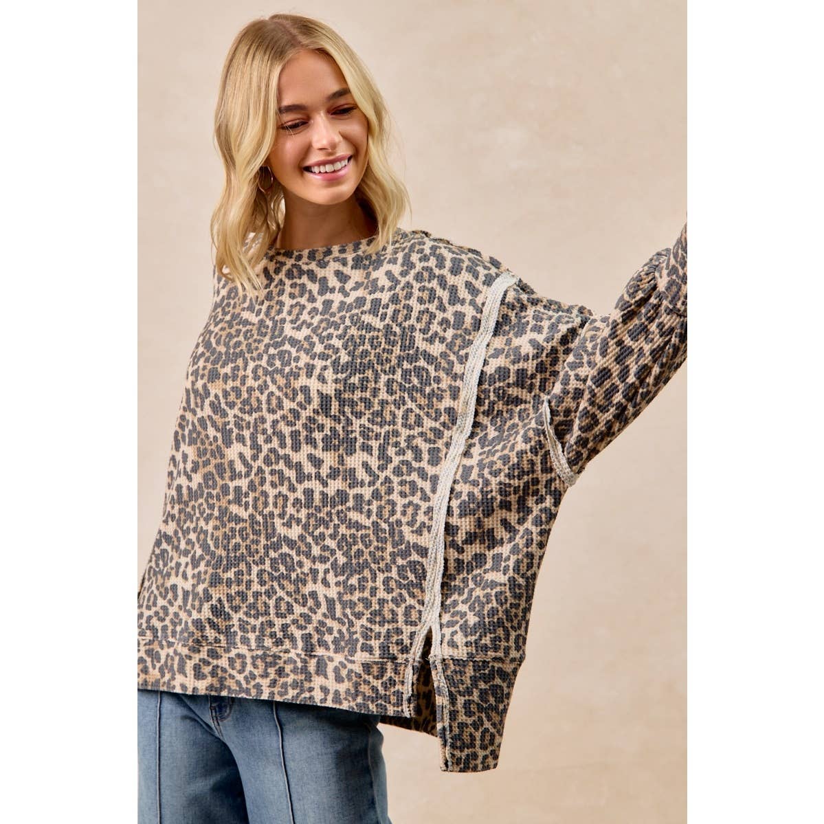 Leopard Waffle Knit Sweatshirt