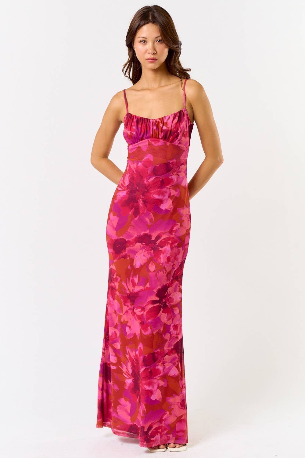 Magenta Floral Midi Dress