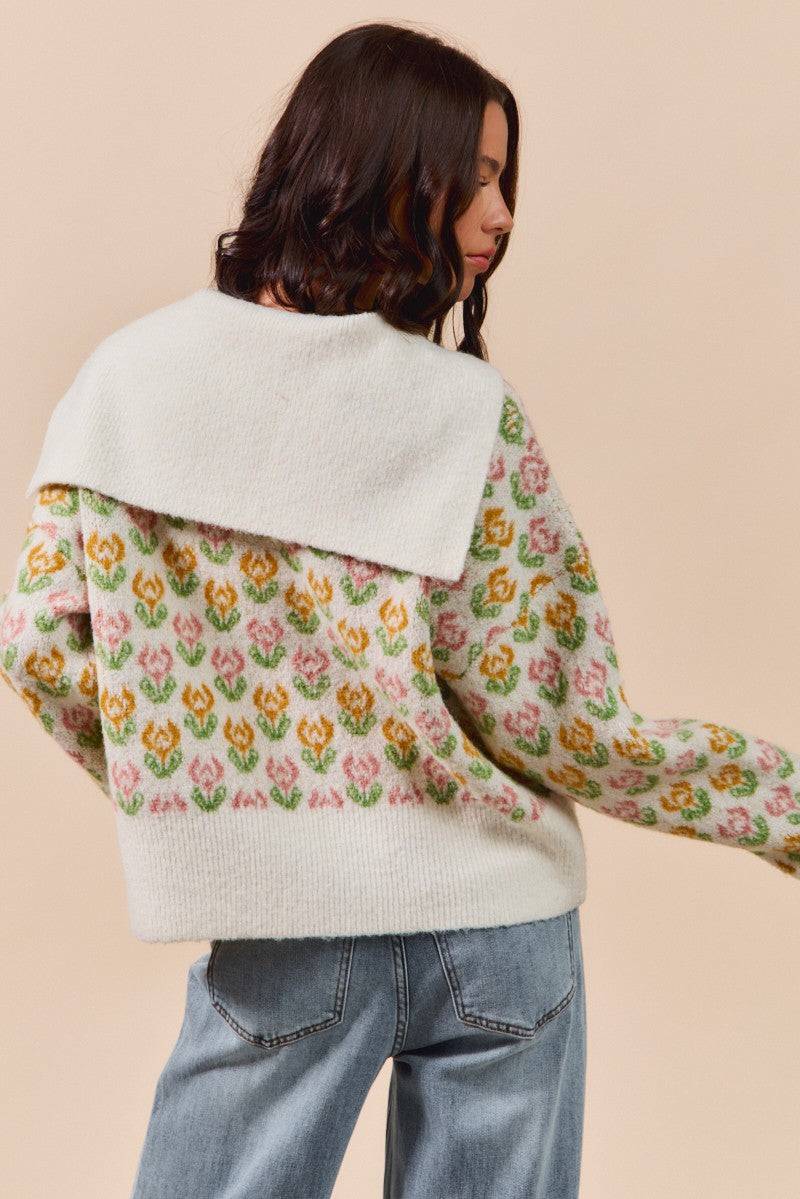 Floral Blooms Collared Sweater