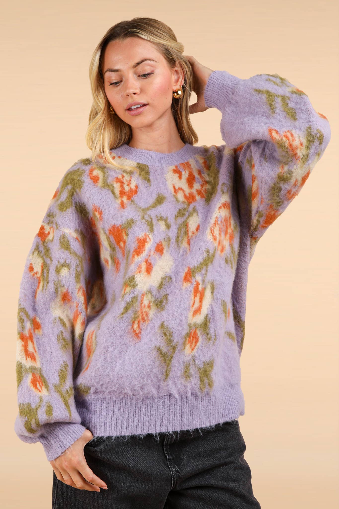 Cozy Lilac Floral Sweater