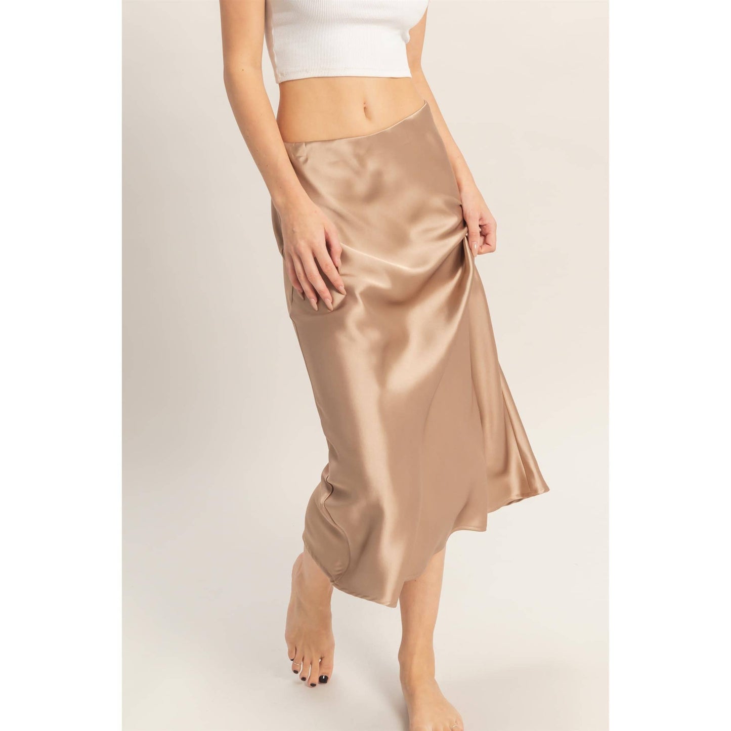 Satin Midi Skirt - TAUPE