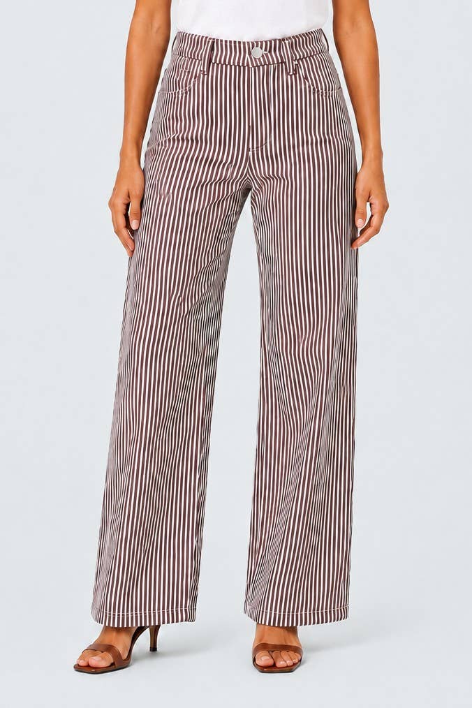 Brown Striped Straight Leg Pants