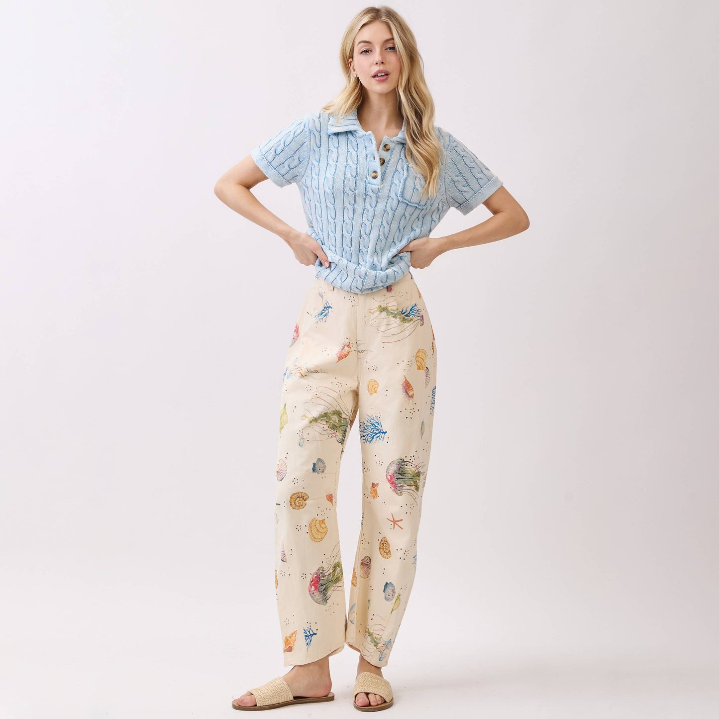 Seaside Print Barrel Pants