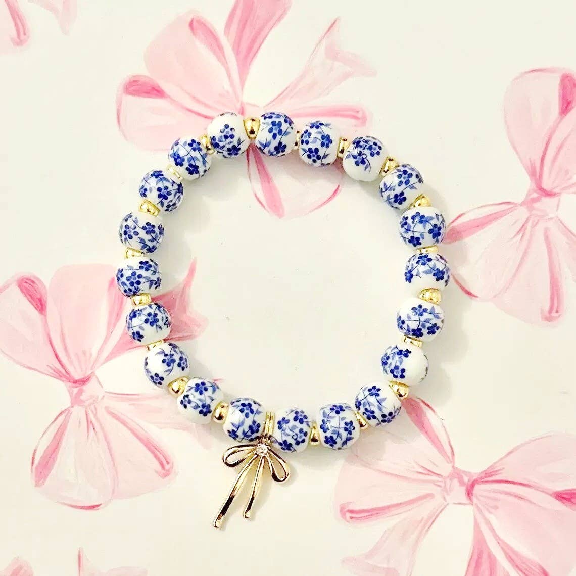 Blue Floral Porcelain Bracelet