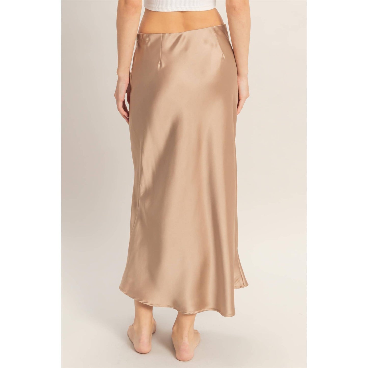 Satin Midi Skirt - TAUPE