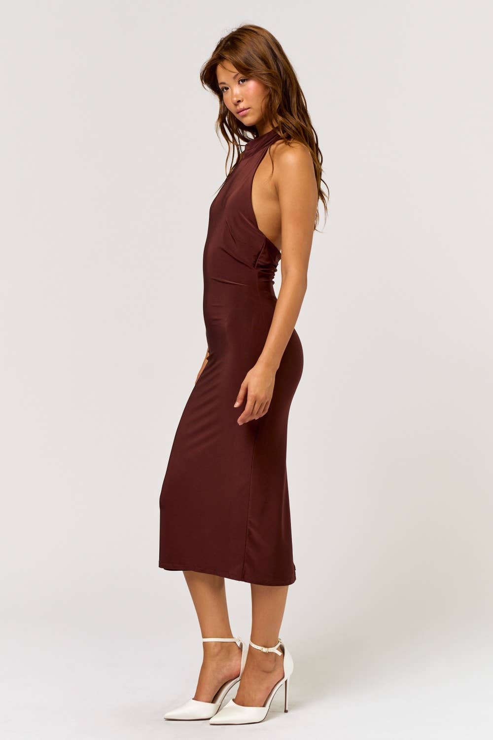 Chocolate Mock Neck Midi Dress