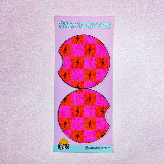 Car Coasters - Lightening Checkered