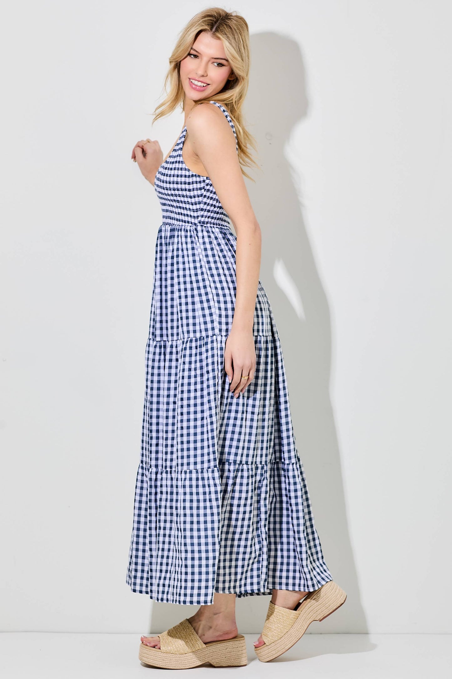 Navy Gingham Maxi Dress