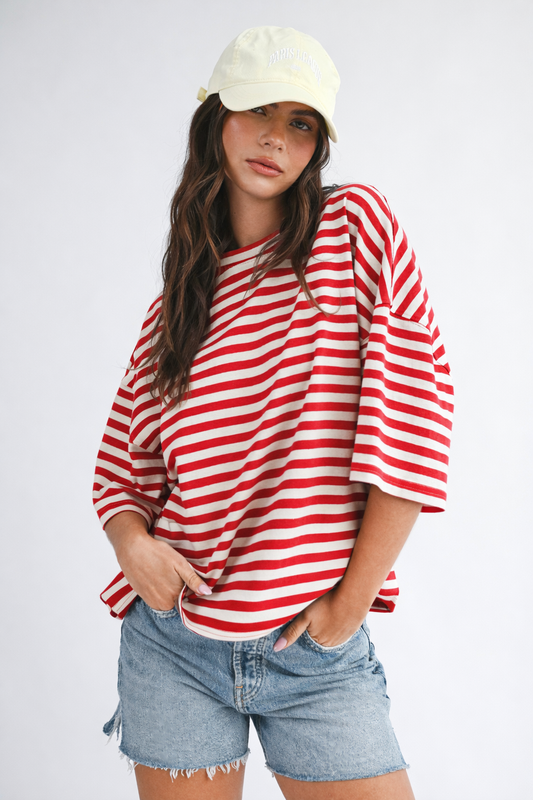 Oversized Red Stripe Boyfriend Tee