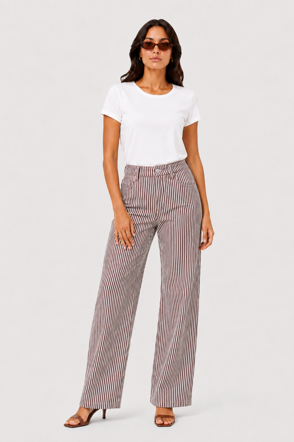 Brown Striped Straight Leg Pants