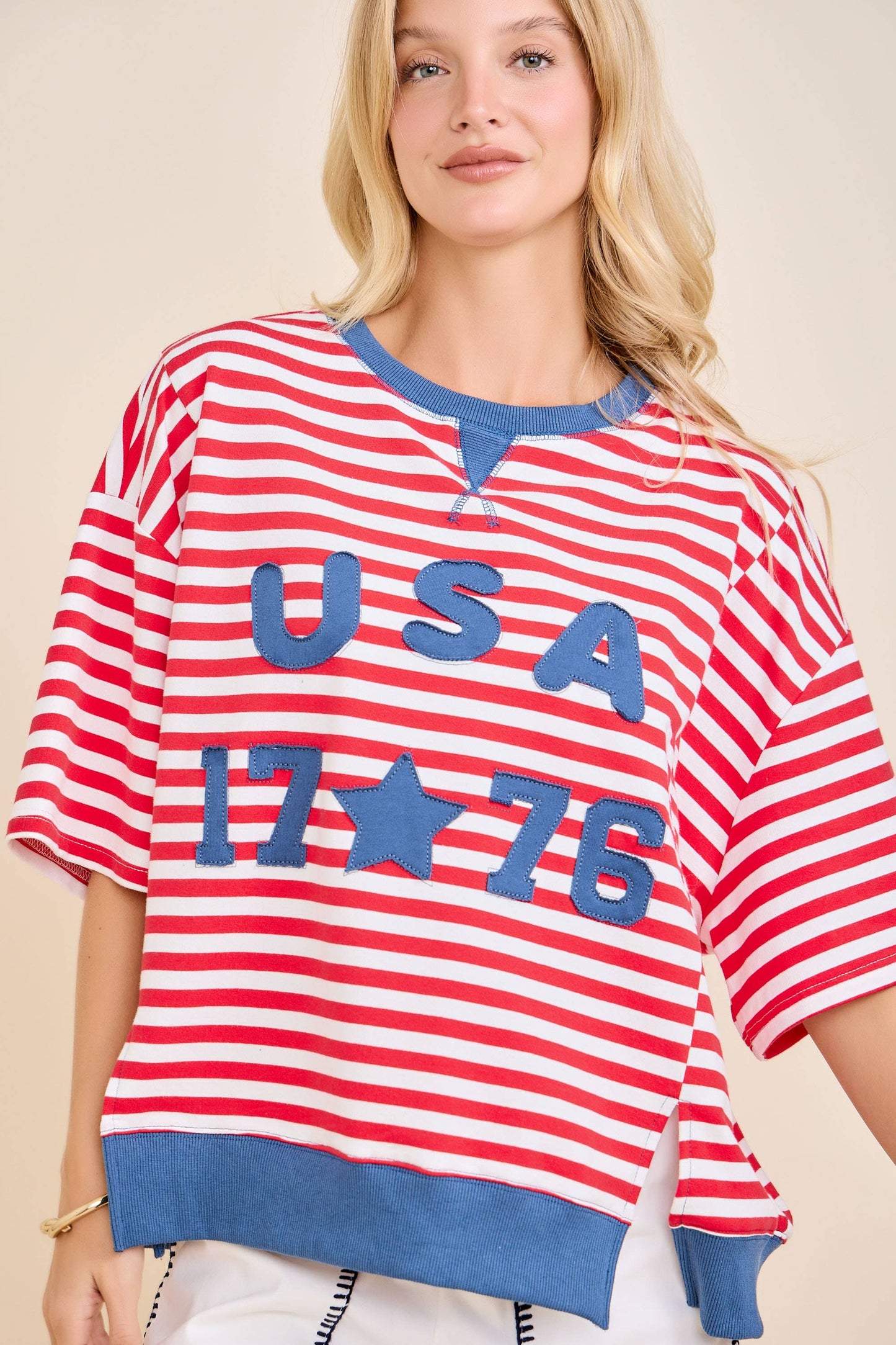 USA Embroidery Striped Top